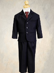 5 Piece Navy Blue Pin-Striped Suit with Burgundy Tie