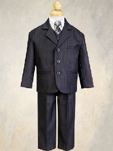 5 Piece Dark Gray Pin-Striped Suit with Silver Tie