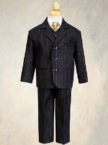 5 Piece Black with Gold Pin-Striped Suit with Gold Tie