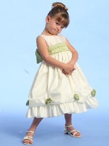 Sleeveless Taffeta Dress with Detachable Flowers and Sash