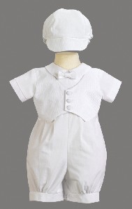 Boy's Cotton Romper with Pique Vest and Cap