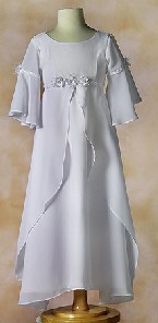 White Communion Baptism Dress with Fly-way Front and Sleeves