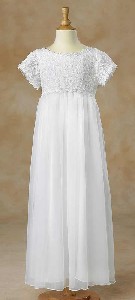 White Lace Bodice and Organza Communion Baptism Dress