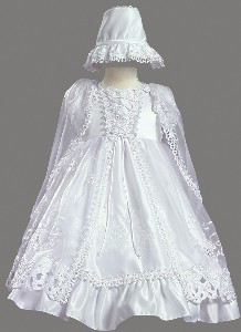 Satin Dress with Organza Overlay and Cape