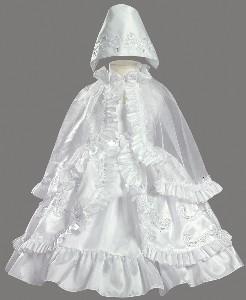 Ribboned Taffeta Dress with Ruffled Cape