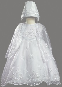 Beaded Organza Dress with Cape