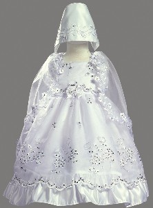 White Organza Christening Baptism Dress with Rhinestone Accents