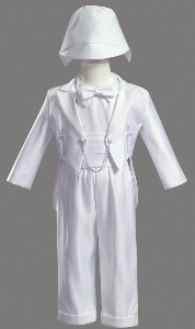 White Round Tail Satin 5 Tuxedo Accented with an Embroidered Cro