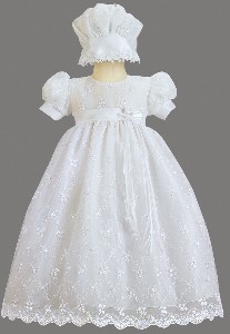 White Embroidered Tulle Christening Baptism Gown