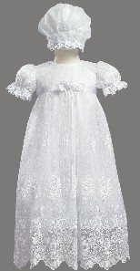 White Embroidered Tulle Lace Christening Baptism Gown