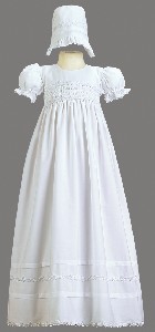 White Cotton Smocked Bodice Christening Baptism Gown