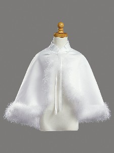 White Satin Communion Cape with Marabou (Feather) Trim