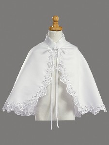 White Satin Communion Cape with Lace Trim