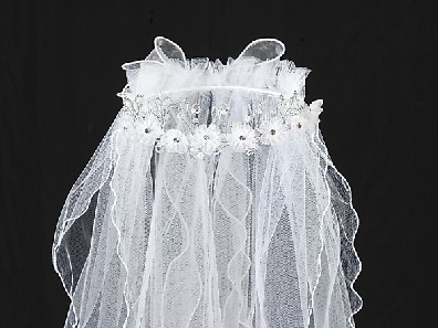 White Daisy First Communion Headpiece with Veil