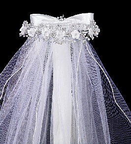 Veil with Satin Flower and Bead Accents