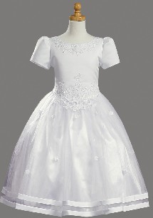 Satin Communion Baptism Dress with Tulle Skirt