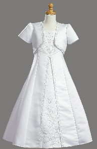 Satin Embroidered Communion Baptism Dress with Bolero