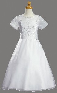 Communion Baptism Dress with Sheer Neckline and Organza Skirt