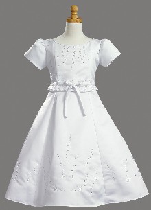 White Beaded Satin Dress Communion Baptism Dress