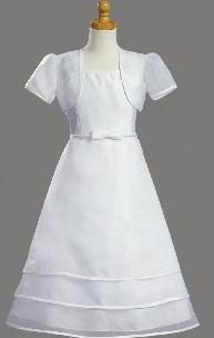 White Satin Bodice First Communion Baptism Dress with Three-Laye