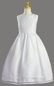 Satin Bodice Communion Baptism Dress with Two Layer Organza Skir