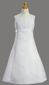 Satin Communion Baptism Dress with Gathered Organza Bodice
