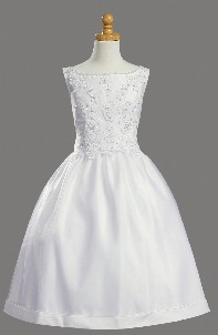 White Sleeveless Embroidered Organza First Communion Dress with