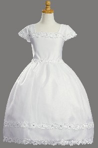 Communion Baptism Dress with Ribbon Lace and Rhinestone Trimming