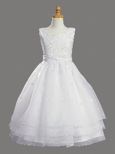Sleeveless Embroidered Organza Communion Dress with Pearled Acce