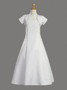 White Satin Sleeveless A-Line First Communion Dress with Bolero