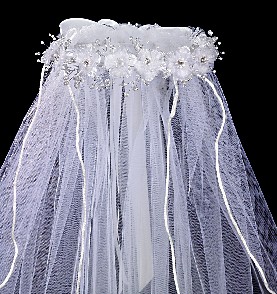 Veil with Organza Flowers and Rhinestone and Pearl Accents